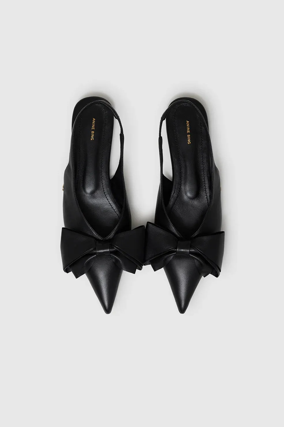 Anine Bing Nina Slingback Flats with Bow in Black