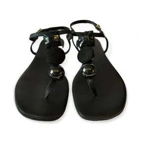Flat Leather Floater Black Sandals