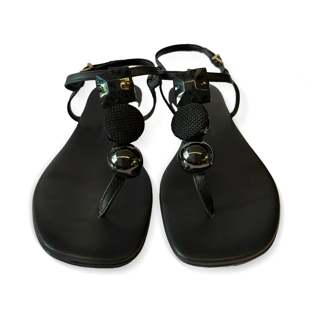 Flat Leather Floater Black Sandals