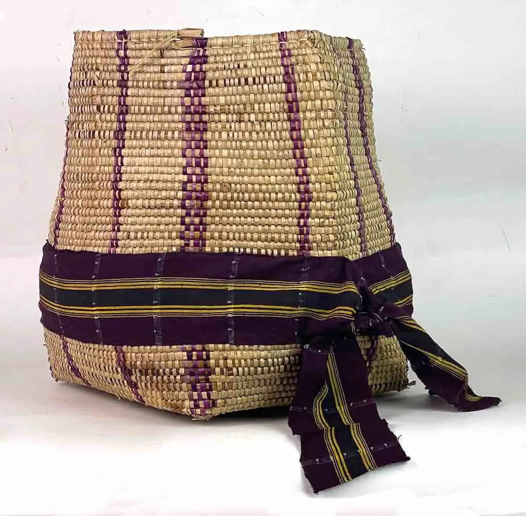 Large Deep Vintage Flexible Swampgrass Basket, Cloth Accent - Benin