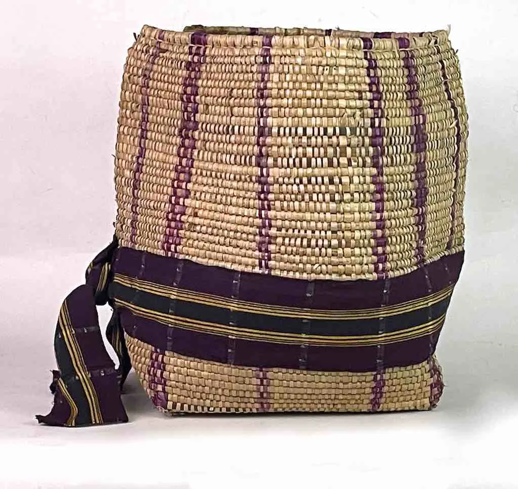 Large Deep Vintage Flexible Swampgrass Basket, Cloth Accent - Benin