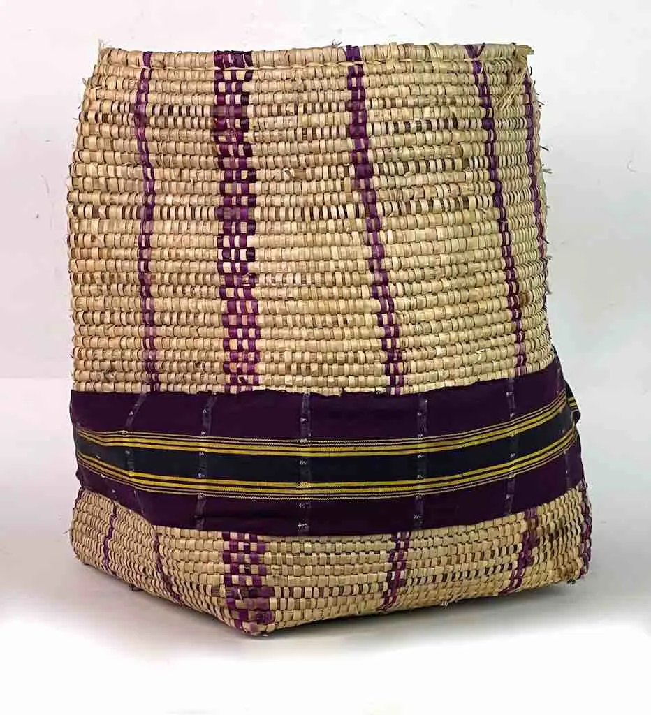 Large Deep Vintage Flexible Swampgrass Basket, Cloth Accent - Benin