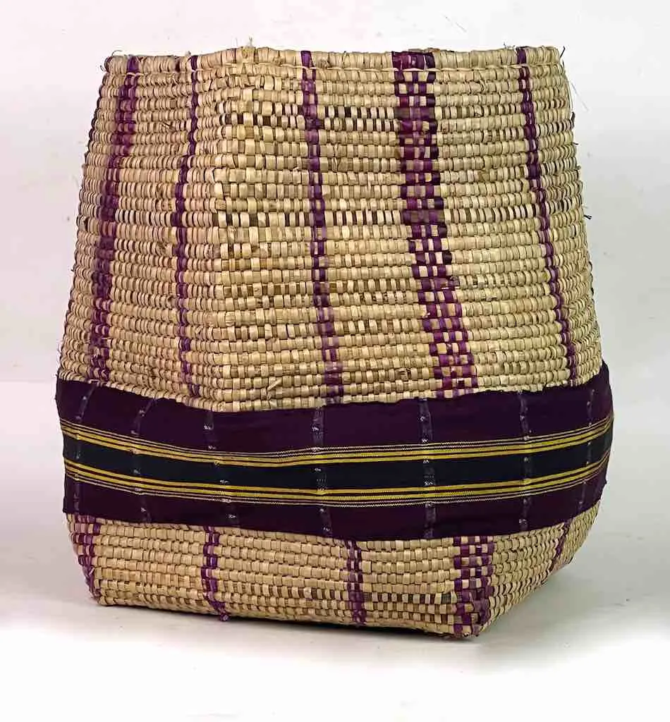Large Deep Vintage Flexible Swampgrass Basket, Cloth Accent - Benin