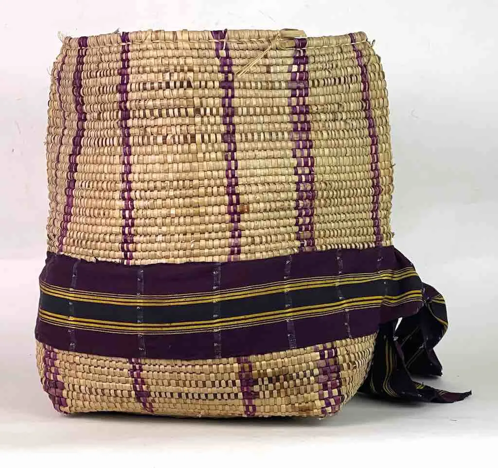 Large Deep Vintage Flexible Swampgrass Basket, Cloth Accent - Benin