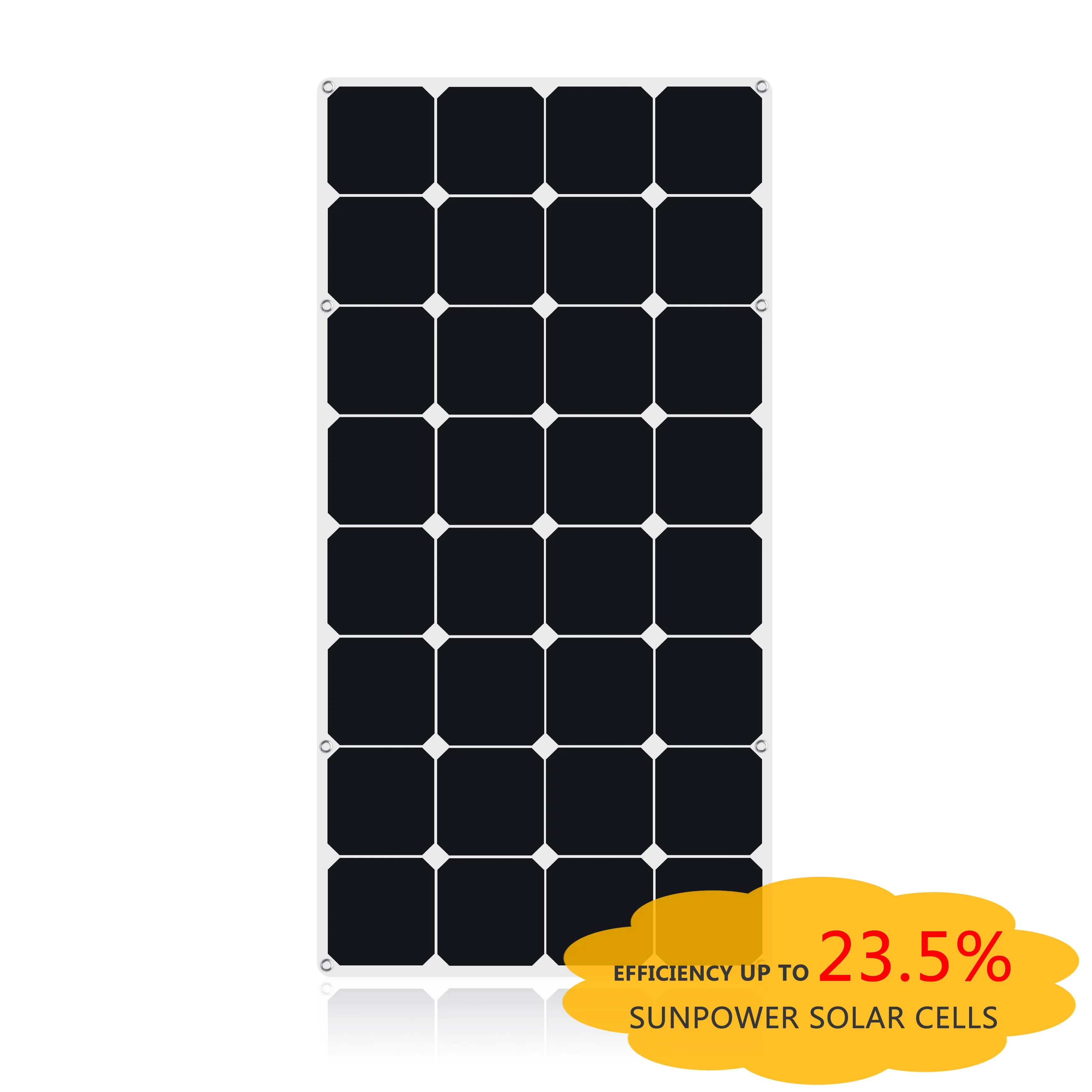 Moolsun Flexible Solar Panel 100 Watt 16 Volt Monocrystalline Semi-Flexible Bendable Mono Off-Grid Charger for Marine RV Cabin Van Car Uneven Surfaces