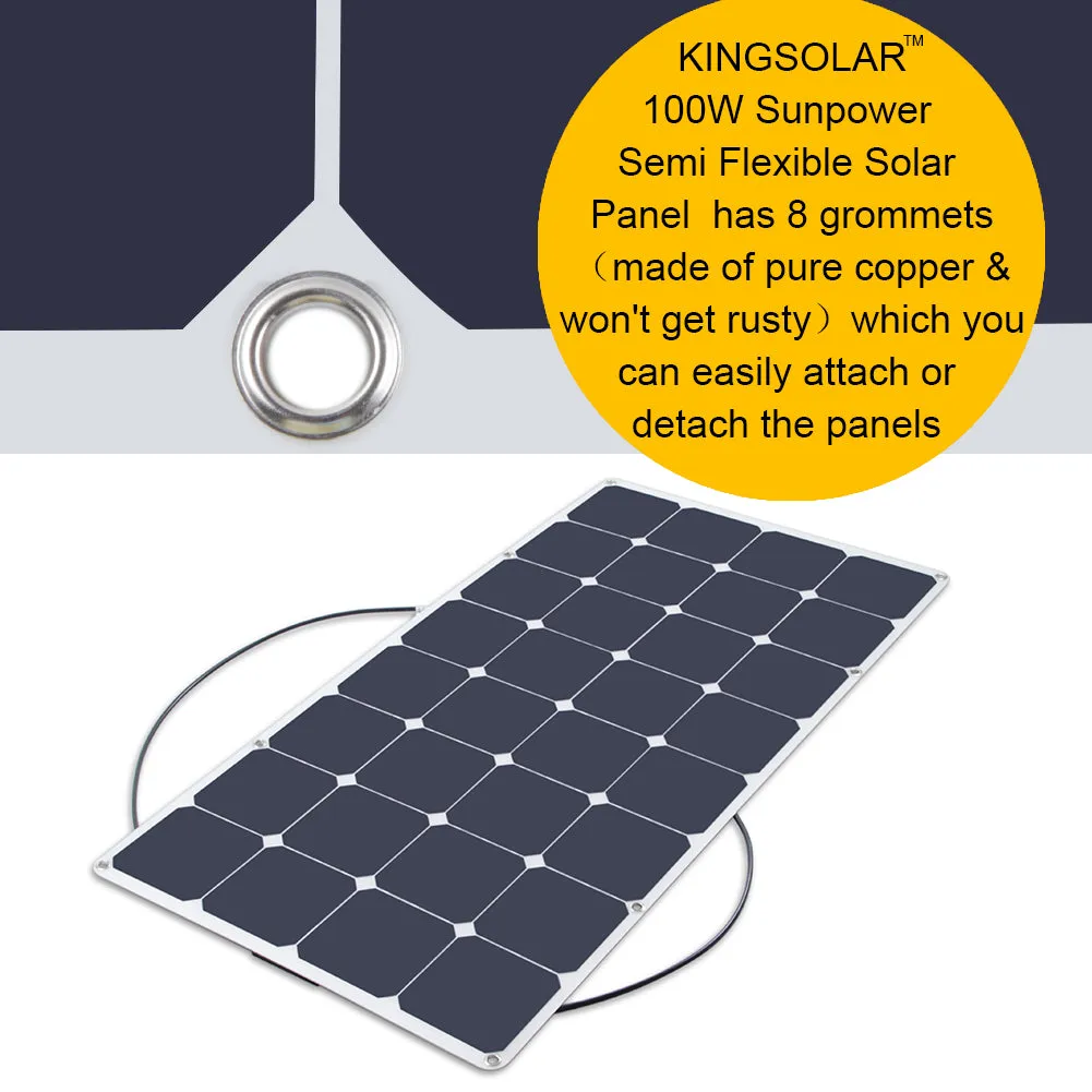 Moolsun Flexible Solar Panel 100 Watt 16 Volt Monocrystalline Semi-Flexible Bendable Mono Off-Grid Charger for Marine RV Cabin Van Car Uneven Surfaces