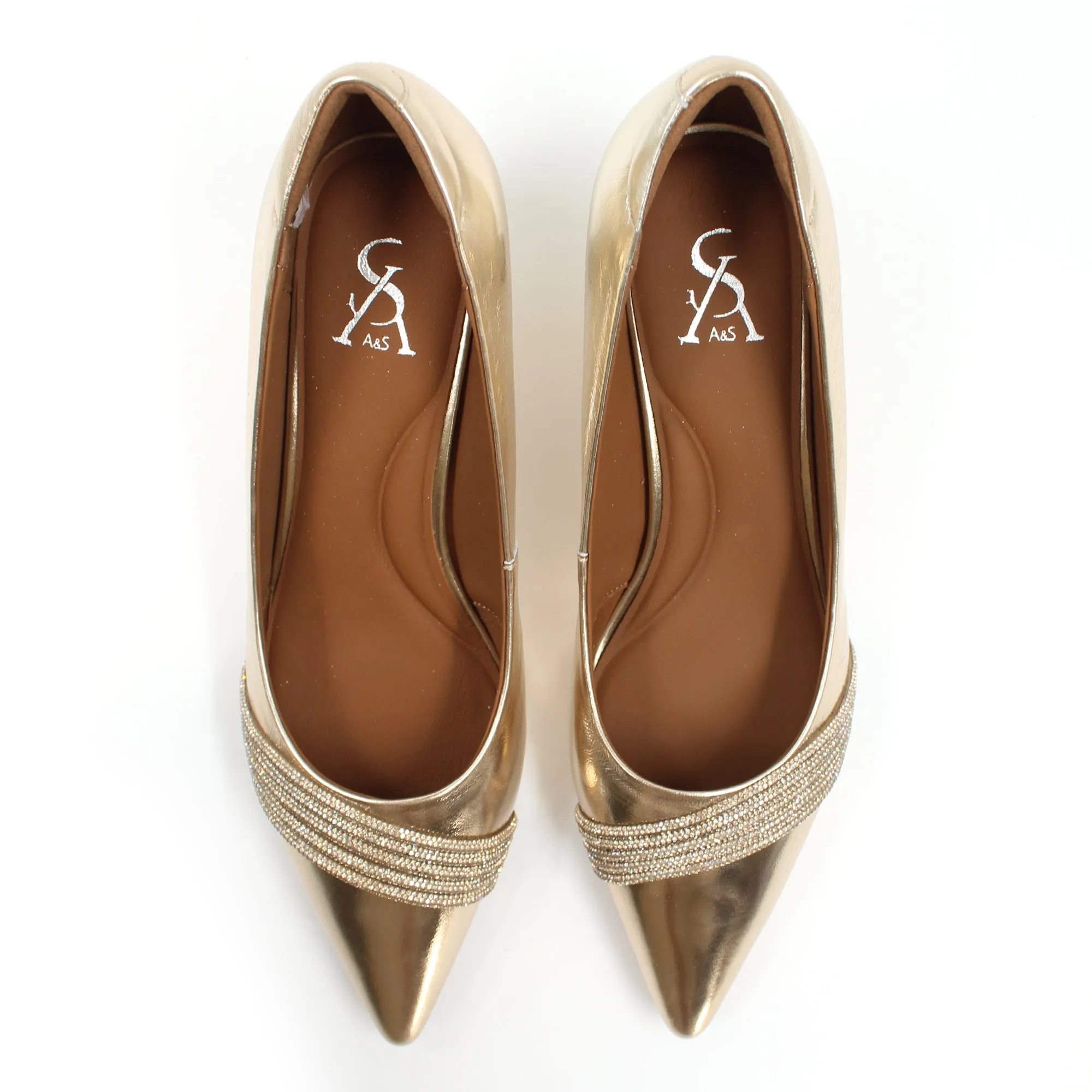 Rhinestone detail pointed toe kitten heels