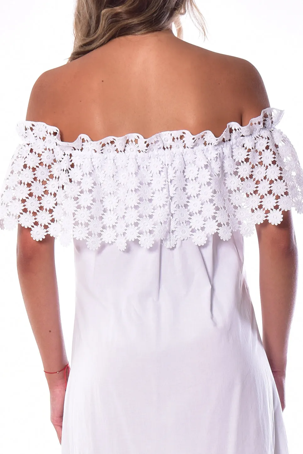 Summer Cotton Off-The-Shoulder Dress Knee Length - LRPD949